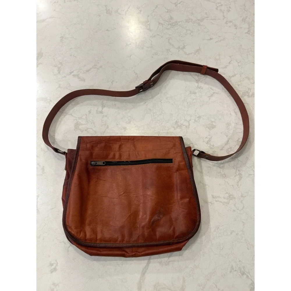 Komals Passion Leather Messenger Bag Brown Vintage Crossbody Satchel Mens